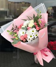 Букет цветов из:  Розы, Лизиантусы и Хризантемы в Красногорском Челябинской области